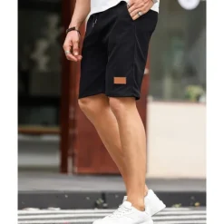 Sale OUKU Men's Shorts Summer Shorts Casual Shorts Pocket Drawstring Elastic Waist Plain Comfort Breathable Short Outdoor Vacation Sport Casual Black