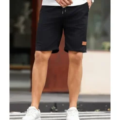 Sale OUKU Men's Shorts Summer Shorts Casual Shorts Pocket Drawstring Elastic Waist Plain Comfort Breathable Short Outdoor Vacation Sport Casual Black