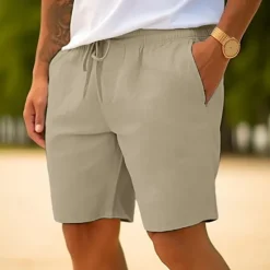 Outlet OUKU Men's Shorts Summer Shorts Beach Shorts Drawstring Elastic Waist Straight Leg Plain Comfort Breathable Short Casual Daily Holiday Fashion Classic Style White Navy Blue