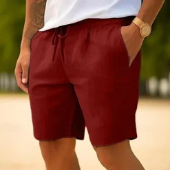 Outlet OUKU Men's Shorts Summer Shorts Beach Shorts Drawstring Elastic Waist Straight Leg Plain Comfort Breathable Short Casual Daily Holiday Fashion Classic Style White Navy Blue