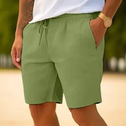Outlet OUKU Men's Shorts Summer Shorts Beach Shorts Drawstring Elastic Waist Straight Leg Plain Comfort Breathable Short Casual Daily Holiday Fashion Classic Style White Navy Blue