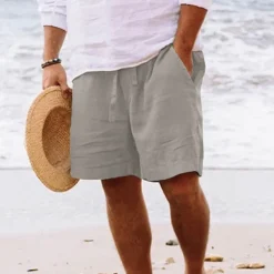 New OUKU Men's Shorts Summer Shorts Beach Shorts Drawstring Elastic Waist Straight Leg Plain Comfort Breathable Short Daily Beach Fashion Chic & Modern Black Yellow Micro-elastic