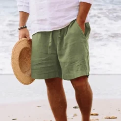 New OUKU Men's Shorts Summer Shorts Beach Shorts Drawstring Elastic Waist Straight Leg Plain Comfort Breathable Short Daily Beach Fashion Chic & Modern Black Yellow Micro-elastic
