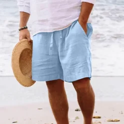 New OUKU Men's Shorts Summer Shorts Beach Shorts Drawstring Elastic Waist Straight Leg Plain Comfort Breathable Short Daily Beach Fashion Chic & Modern Black Yellow Micro-elastic