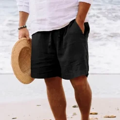 New OUKU Men's Shorts Summer Shorts Beach Shorts Drawstring Elastic Waist Straight Leg Plain Comfort Breathable Short Daily Beach Fashion Chic & Modern Black Yellow Micro-elastic