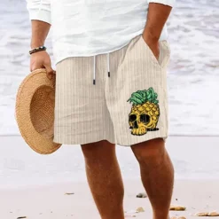 Outlet OUKU Men's Shorts Summer Shorts Beach Shorts Pocket Drawstring Elastic Waist Pineapple Comfort Short Sports Outdoor Daily Going out Fashion Casual Black White Micro-elastic