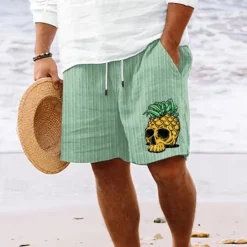 Outlet OUKU Men's Shorts Summer Shorts Beach Shorts Pocket Drawstring Elastic Waist Pineapple Comfort Short Sports Outdoor Daily Going out Fashion Casual Black White Micro-elastic