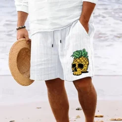 Outlet OUKU Men's Shorts Summer Shorts Beach Shorts Pocket Drawstring Elastic Waist Pineapple Comfort Short Sports Outdoor Daily Going out Fashion Casual Black White Micro-elastic