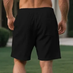 OUKU Men's Shorts Summer Shorts Casual Shorts Pocket Drawstring Elastic Waist Plain Comfort Breathable Short Outdoor Vacation Sport Casual Black White Micro-elastic