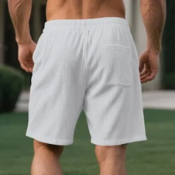 OUKU Men's Shorts Summer Shorts Casual Shorts Pocket Drawstring Elastic Waist Plain Comfort Breathable Short Outdoor Vacation Sport Casual Black White Micro-elastic