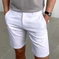 Discount OUKU Men's Shorts Summer Shorts Work Shorts Buttons Pocket Plain Comfort Short Holiday Beach Weekend Fashion Casual Black White Micro-elastic