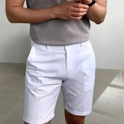 Discount OUKU Men's Shorts Summer Shorts Work Shorts Buttons Pocket Plain Comfort Short Holiday Beach Weekend Fashion Casual Black White Micro-elastic