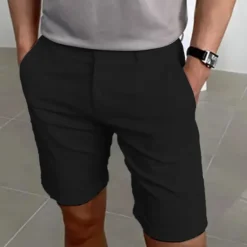 Discount OUKU Men's Shorts Summer Shorts Work Shorts Buttons Pocket Plain Comfort Short Holiday Beach Weekend Fashion Casual Black White Micro-elastic