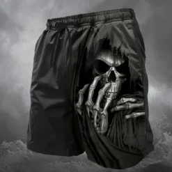 OUKU Men's Shorts Summer Shorts Casual Shorts Pocket Elastic Waist 3D Print Skull Halloween Costumes Soft Breathable Short Casual Daily Holiday Fashion Streetwear Micro-elastic Black