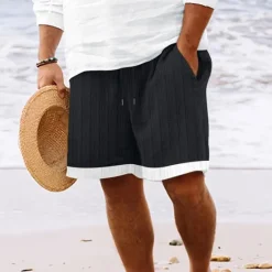 Hot OUKU Men's Shorts Summer Shorts Beach Shorts Casual Shorts Pocket Drawstring Elastic Waist Color Block Jacquard Comfort Breathable Short Outdoor Vacation Sport Casual Black White