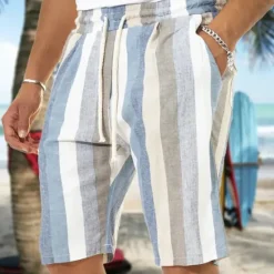 Sale OUKU Men's Shorts Summer Shorts Beach Shorts Baggy Shorts Pocket Drawstring Elastic Waist Stripe Outdoor Daily Going out Streetwear Stylish Black Red