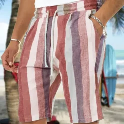 Sale OUKU Men's Shorts Summer Shorts Beach Shorts Baggy Shorts Pocket Drawstring Elastic Waist Stripe Outdoor Daily Going out Streetwear Stylish Black Red