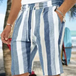 Sale OUKU Men's Shorts Summer Shorts Beach Shorts Baggy Shorts Pocket Drawstring Elastic Waist Stripe Outdoor Daily Going out Streetwear Stylish Black Red