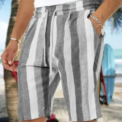 Sale OUKU Men's Shorts Summer Shorts Beach Shorts Baggy Shorts Pocket Drawstring Elastic Waist Stripe Outdoor Daily Going out Streetwear Stylish Black Red