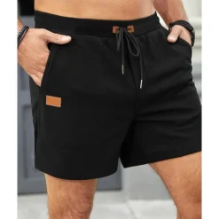 Sale OUKU Men's Shorts Summer Shorts Casual Shorts Pocket Drawstring Elastic Waist Plain Comfort Breathable Short Outdoor Vacation Sport Casual Black Navy Blue Micro-elastic