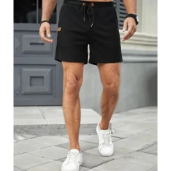 Sale OUKU Men's Shorts Summer Shorts Casual Shorts Pocket Drawstring Elastic Waist Plain Comfort Breathable Short Outdoor Vacation Sport Casual Black Navy Blue Micro-elastic