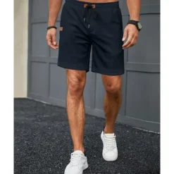 Sale OUKU Men's Shorts Summer Shorts Casual Shorts Pocket Drawstring Elastic Waist Plain Comfort Breathable Short Outdoor Vacation Sport Casual Black Navy Blue Micro-elastic
