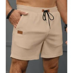Sale OUKU Men's Shorts Summer Shorts Casual Shorts Pocket Drawstring Elastic Waist Plain Comfort Breathable Short Outdoor Vacation Sport Casual Black Navy Blue Micro-elastic