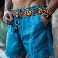 OUKU Men's Shorts Summer Shorts Casual Shorts Pocket Drawstring Elastic Waist Florals Comfort Breathable Short Outdoor Vacation Ethnic Casual Royal Blue