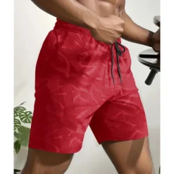 Hot OUKU Men's Shorts Summer Shorts Beach Shorts Casual Shorts Pocket Drawstring Elastic Waist Camouflage Comfort Breathable Short Outdoor Vacation Sport Casual Black Red