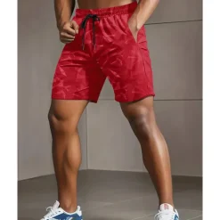Hot OUKU Men's Shorts Summer Shorts Beach Shorts Casual Shorts Pocket Drawstring Elastic Waist Camouflage Comfort Breathable Short Outdoor Vacation Sport Casual Black Red