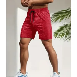Hot OUKU Men's Shorts Summer Shorts Beach Shorts Casual Shorts Pocket Drawstring Elastic Waist Camouflage Comfort Breathable Short Outdoor Vacation Sport Casual Black Red