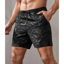Hot OUKU Men's Shorts Summer Shorts Beach Shorts Casual Shorts Pocket Drawstring Elastic Waist Camouflage Comfort Breathable Short Outdoor Vacation Sport Casual Black Red