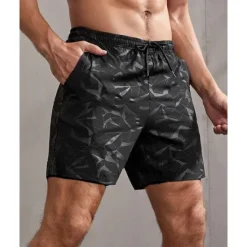 Hot OUKU Men's Shorts Summer Shorts Beach Shorts Casual Shorts Pocket Drawstring Elastic Waist Camouflage Comfort Breathable Short Outdoor Vacation Sport Casual Black Red