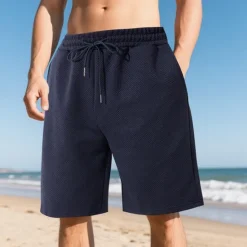 Online OUKU Men's Shorts Summer Shorts Casual Shorts Pocket Drawstring Elastic Waist Plain Textured Comfort Breathable Knee Length Outdoor Vacation Sport Casual Black White