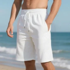 Online OUKU Men's Shorts Summer Shorts Casual Shorts Pocket Drawstring Elastic Waist Plain Textured Comfort Breathable Knee Length Outdoor Vacation Sport Casual Black White