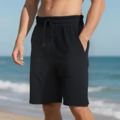Online OUKU Men's Shorts Summer Shorts Casual Shorts Pocket Drawstring Elastic Waist Plain Textured Comfort Breathable Knee Length Outdoor Vacation Sport Casual Black White