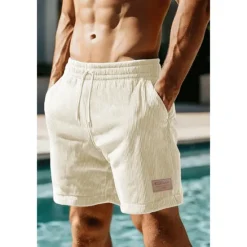 Online OUKU Men's Shorts Summer Shorts Casual Shorts Pocket Drawstring Elastic Waist Plain Comfort Breathable Short Outdoor Vacation Sport Casual Black White