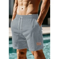 Online OUKU Men's Shorts Summer Shorts Casual Shorts Pocket Drawstring Elastic Waist Plain Comfort Breathable Short Outdoor Vacation Sport Casual Black White