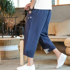 OUKU Men's Shorts Summer Shorts Bloomers Capri Pants Drawstring Elastic Waist Side Button Patchwork Comfort Breathable Calf-Length Casual Daily Holiday Fashion Ethnic Style Black White