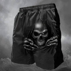 Sale OUKU Men's Shorts Summer Shorts Casual Shorts Pocket Elastic Waist 3D Print Skull Optical Illusion Halloween Costumes Soft Breathable Short Casual Daily Holiday Fashion Streetwear Micro-elastic Black