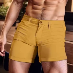New OUKU Men's Shorts Summer Shorts Work Shorts Casual Shorts Buttons Pocket Plain Comfort Short Holiday Beach Weekend Fashion Casual White Yellow