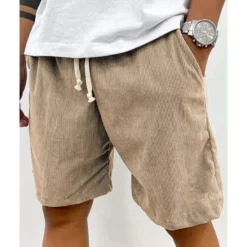 Sale OUKU Men's Shorts Summer Shorts Casual Shorts Corduroy Shorts Pocket Drawstring Elastic Waist Plain Comfort Breathable Short Outdoor Vacation Sport Casual Black Light Green