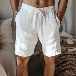 Hot OUKU Men's Shorts Summer Shorts Beach Shorts Drawstring Elastic Waist Straight Leg Plain Comfort Breathable Short Home Casual Daily Simple Classic Style Black White Micro-elastic
