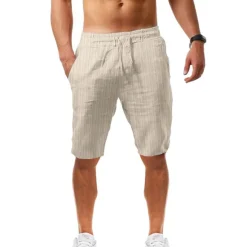 Outlet OUKU Men's Shorts Summer Shorts Beach Shorts Casual Shorts Drawstring Elastic Waist Straight Leg Stripe Comfort Breathable Short Casual Daily Holiday Fashion Classic Style Black White