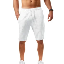 Outlet OUKU Men's Shorts Summer Shorts Beach Shorts Casual Shorts Drawstring Elastic Waist Straight Leg Stripe Comfort Breathable Short Casual Daily Holiday Fashion Classic Style Black White