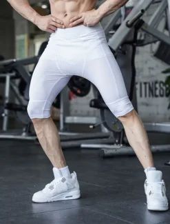 Clearance OUKU Men's Shorts Sunday Shorts Sports Going out Weekend Running Casual Elastic Waist Plain Knee Length Gymnatics Activewear Black White Micro-elastic