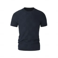 Discount OUKU Men's Silk Linen Cotton T Shirt Checkerboard Crew Neck School Training Short Sleeve Crewneck Knitting Clothing Apparel Knitwear Vacation Vintage Neutral