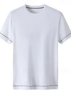 OUKU Men's Silk Linen Cotton T Shirt Short Sleeve Crew Neck Summer Solid Color Daily Casual Daily Leisure Color Block Vacation Causal Casual Dark Gray Black White Top Tee for Men