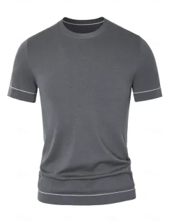 OUKU Men's Silk Linen Cotton T Shirt Short Sleeve Crew Neck Summer Solid Color Daily Casual Daily Leisure Color Block Vacation Causal Casual Dark Gray Black White Top Tee for Men