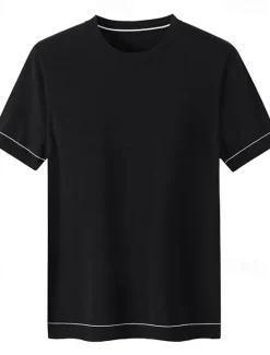 OUKU Men's Silk Linen Cotton T Shirt Short Sleeve Crew Neck Summer Solid Color Daily Casual Daily Leisure Color Block Vacation Causal Casual Dark Gray Black White Top Tee for Men